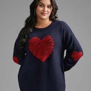 BloomChic Navy Crewneck Sweater with Red Heart Accents 22/24